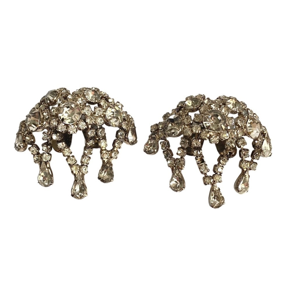 Vintage 50s Rhinestone Shoe Clips Fur Clip Musi Dangle Drop Crystal Embellished